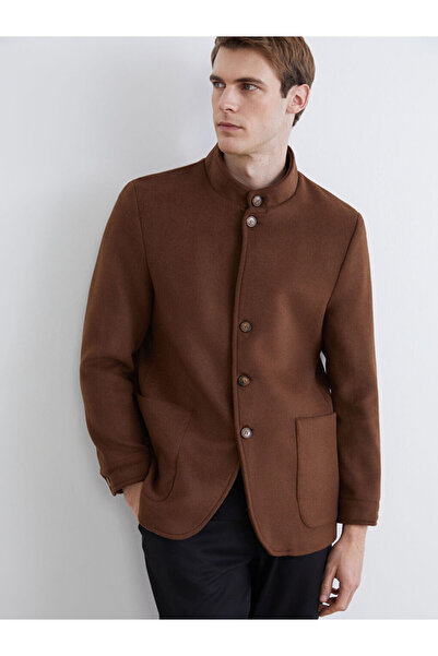 LC Waikiki Brown Standard Fit Wool Blend Men's Cashmere Coat