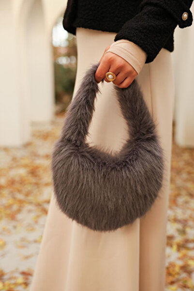 Salih Çelebi Geantă de umăr din blană artificială 18212 - ANTRACIT