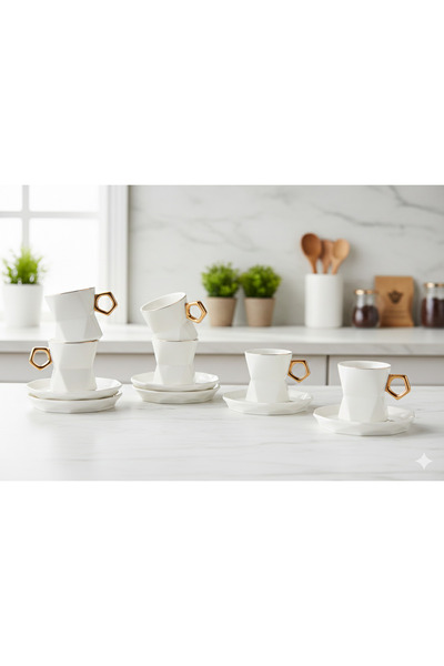 English Home Axel New Bone China Kahve Fincan Takımı- 12 Parça 6 Kişilik-Beyaz