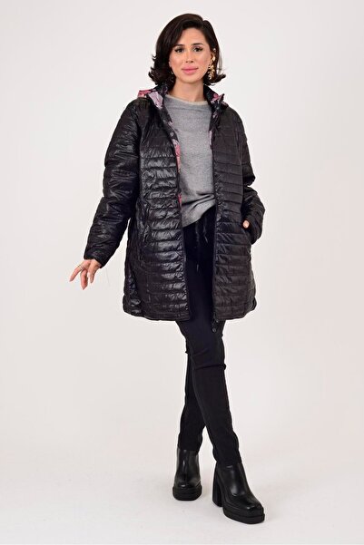 Park Moda 8951 Twin Flower Patterned Double Sided Quilted Coat