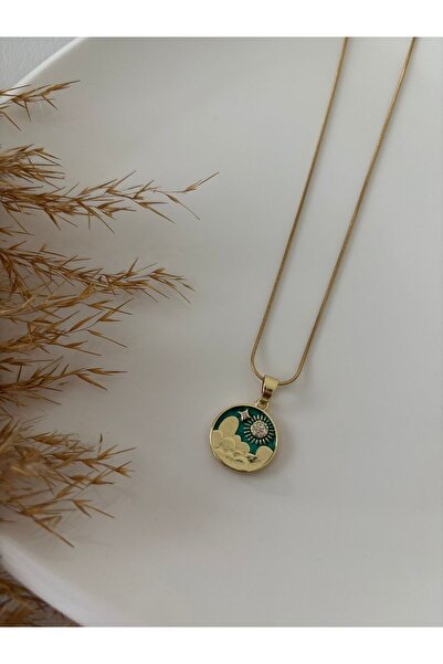 stainless steell Green Plate Steel Necklace with Sky Detail