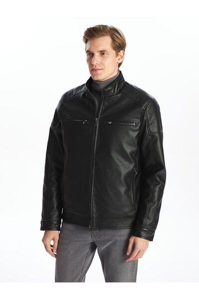 LC Waikiki Palton pentru bărbați cu guler standard cu aspect de piele