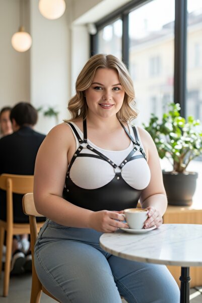 Angels Passion Curea neagră pentru femei, cu detaliu inel O, cu împânzire cu ...