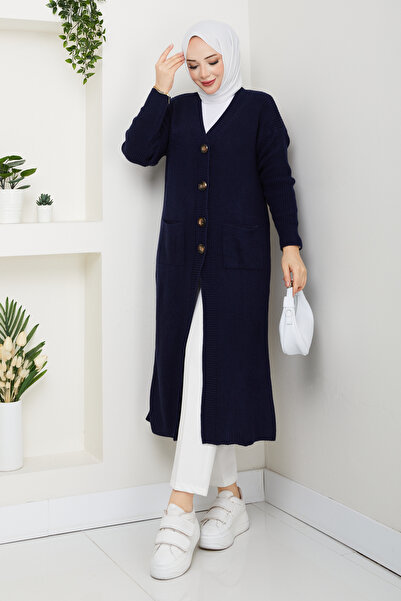 Pamuk Butik Women's Buttoned Pocket Knitwear Loose Cardigan