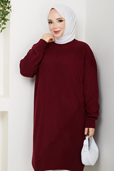 Pamuk Butik Women's Half Turtleneck Knitted Detailed Knitwear Tunic
