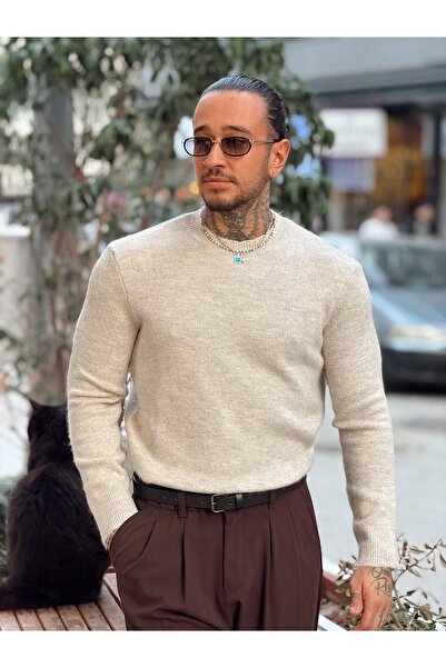 manch collection Yarım Balıkçı Regular Basic Knitwear Sweatshirt Cream