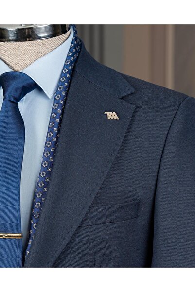 TerziAdemAltun Italian Style S Slim Fit Peaked Lapel Jacket Pants Suit Navy Blue T14909
