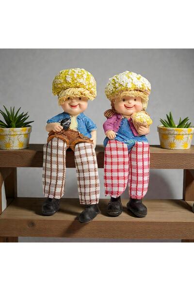 e-life shop Ayakları Sallanan 2li Karnabahar Kafalar Biblo Heykel Dekoratif M...