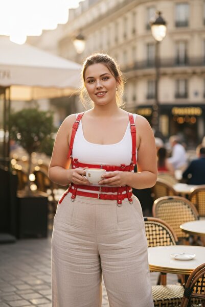 Angels Passion Curea roșie pentru femei de mărime mare, cu mai multe benzi, a...