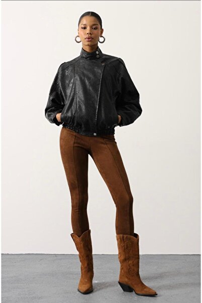 Opera Snake Skin Pattern Bomber Leather Jacket