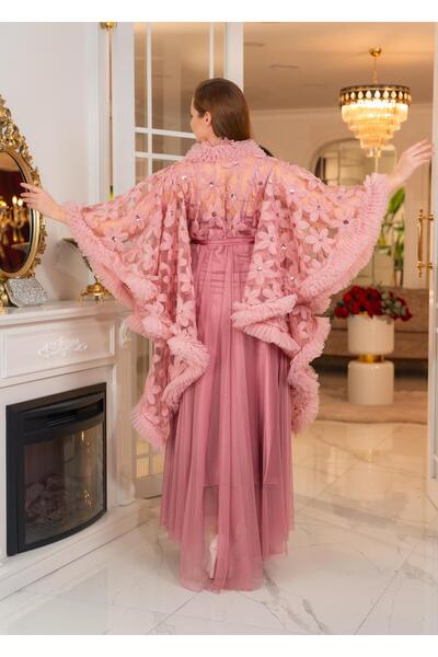 Limas lingerie Special Design Lightweight Feather, Lace Detail 2-Piece Long Dressing Gown
