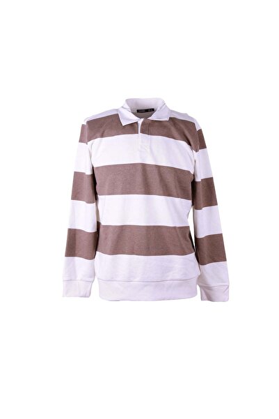 trender Three Thread B Printed Beige Men's Sweatshirt with No Chevron Collar 5790