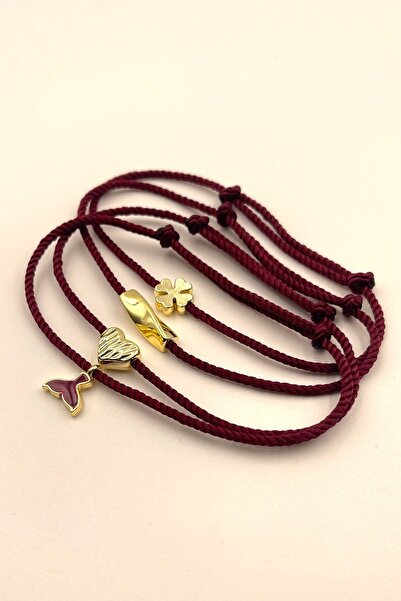 Concept HuBuTU Burgundy Fish Tail Heart Clover Pipe Figured Twisted Rope Bracelet Set (4 Pieces)