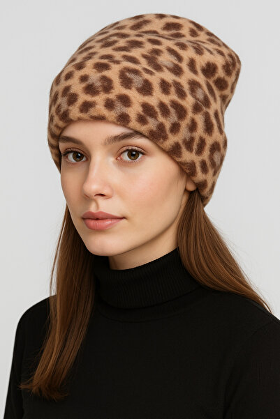 SİSTEM PELUŞ Leopard Pattern Premium Plush Beanie – Winter Elegance