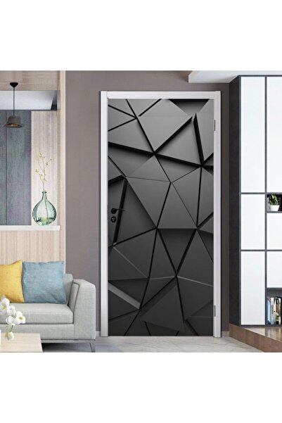 Generic Geometric Pattern Door Sticker Grey/Black 50x120centimeter