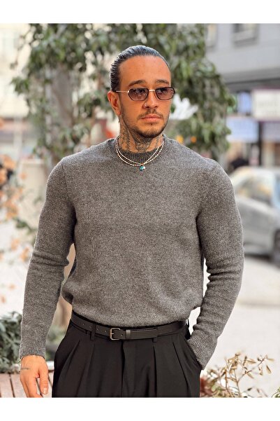 manch collection Μισό Φούτερ Ψαράς Κανονικό Βασικό Πλεκτό Φούτερ Ανθρακί