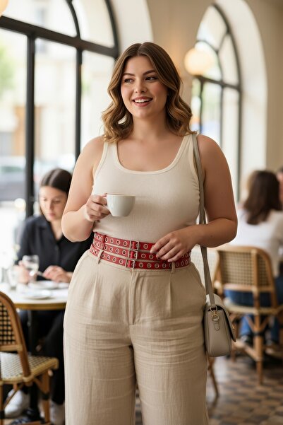 Angels Passion Curea roșie pentru femei de mărime mare, model de corset cu talie lată, accesoriu cu trei rânduri de găuri