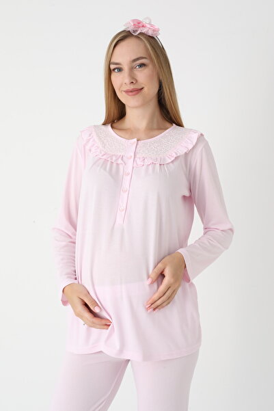BLACKMORE Women's Pink Special Lace Design Cotton Dressing Gown 3-Piece Pajama Set