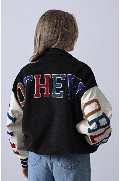 Opera Koların Leather Stamp Fabric College Jacket