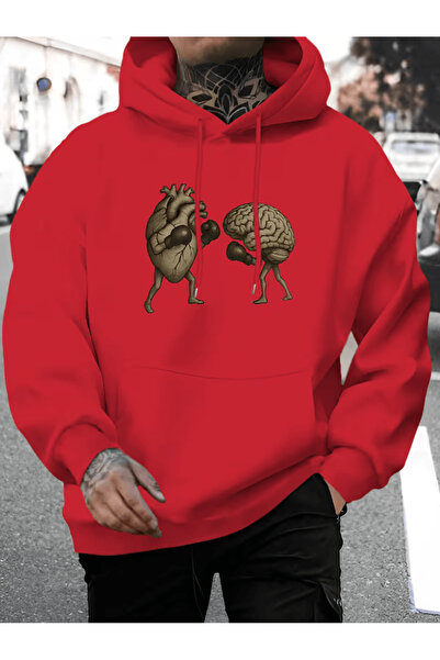 ALEYZA MODA سترة بقلنسوة بنمط القلب والدماغ، قصة فضفاضة