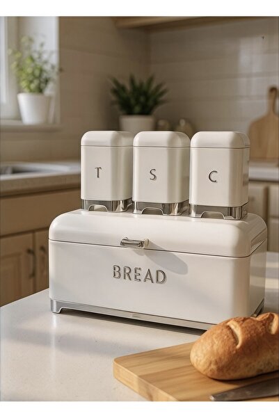city gold Beyaz Metal Ekmek Ve Baharat Saklama Seti - Ekmeklik Ve Baharatlık