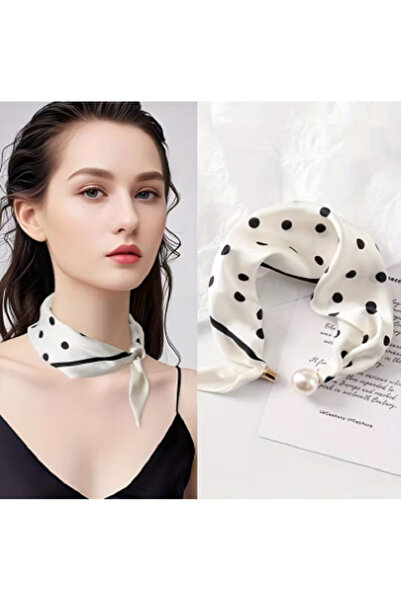 TChic White Shawl with Magnetic Pearls and Black Polka Dots