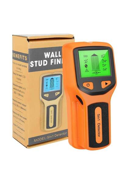 Generic جهاز كشف العوارض الخشبية، ماسح جداري، 5 في 1، مستشعر إلكتروني للعوارض الخشبية مع شاشة LCD عالية الدقة ومنبه صوتي (برتقالي)