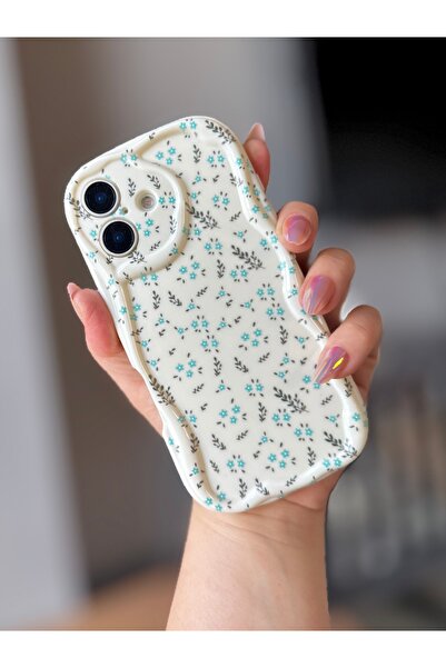 MİRAZ TASARIM Iphone 17 blue flowery ecru case