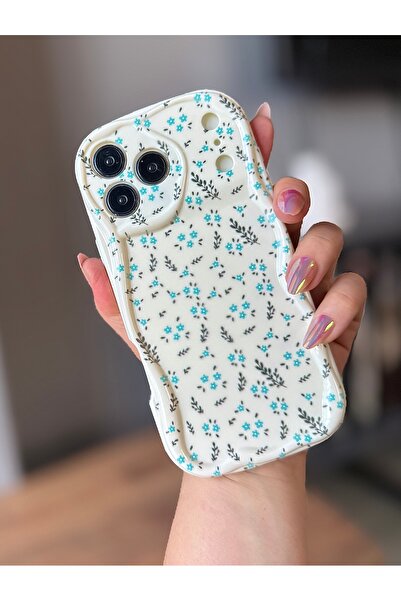 MİRAZ TASARIM iPhone 17 Pro Blue Flower Ecru Case