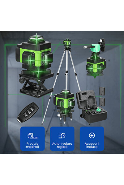 OferteTop Professional 4D Laser Level with 16 Lines, Self-Leveling, Remote Control and Tripod 150 cm