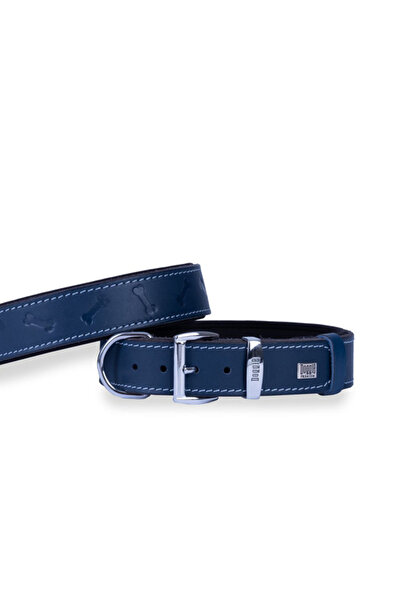 Doggie طوق للكلاب من الجلد المريح بنمط عظمي TR-أزرق-متوسط-4x52-60 سم