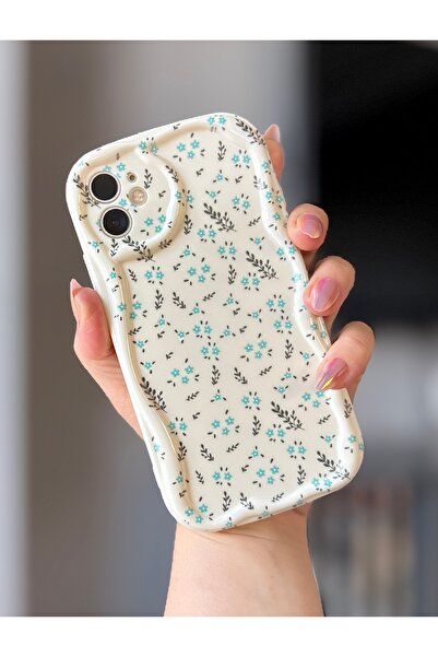 MİRAZ TASARIM Iphone 11 blue flowery ecru case