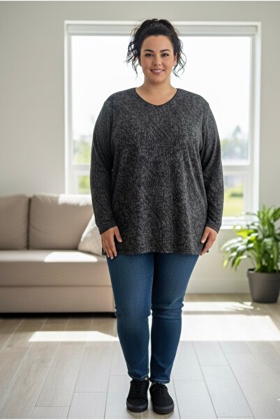 BİLGENS BUTİK Women's Plus Size Winter Relaxed Fit Blouse