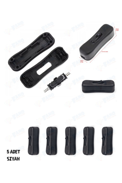 FANO Siyah (5Adet ) On-Off Arapuar Anahtarı Açma Kapama Switch