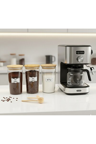 ÖZ HOME 3-Piece Vacuum Bamboo Lid Glass Storage/Organization Jar