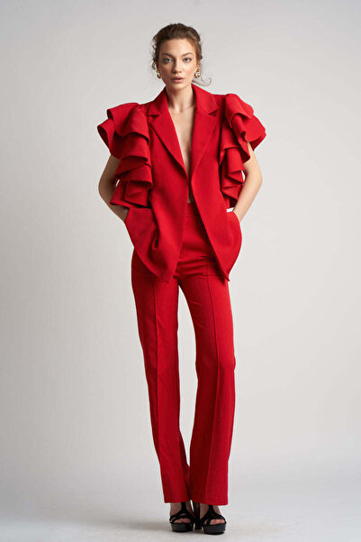 monarh Red Architectural Ruffle Jacket - XS