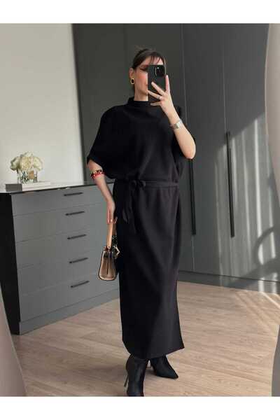 Tugen Co Low Sleeve Tricot Dress with Belt