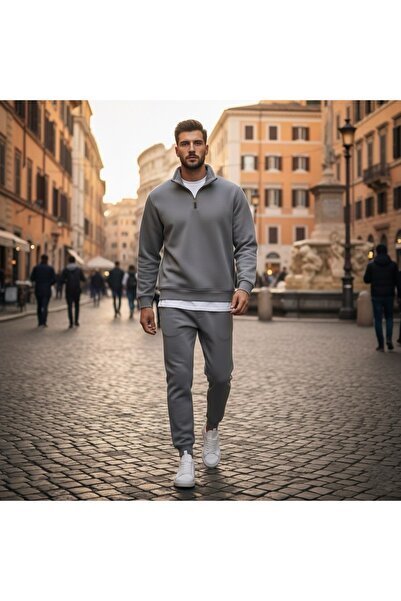 tiggirmoda Oversized 3-Thread Half Zipper Thick Fleece Bottoming Top Set, Set of 2