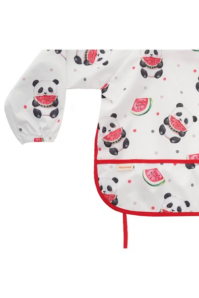 tinyfeed Liquid-Proof Sleeves Food and Activity Bib for 2-4 Year Olds Panda