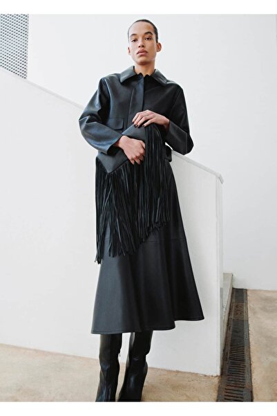 MANGO Woman Deri görünümlü midi etek