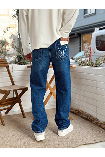manch collection Pocket Embroidered Regular Fit Jeans Blue