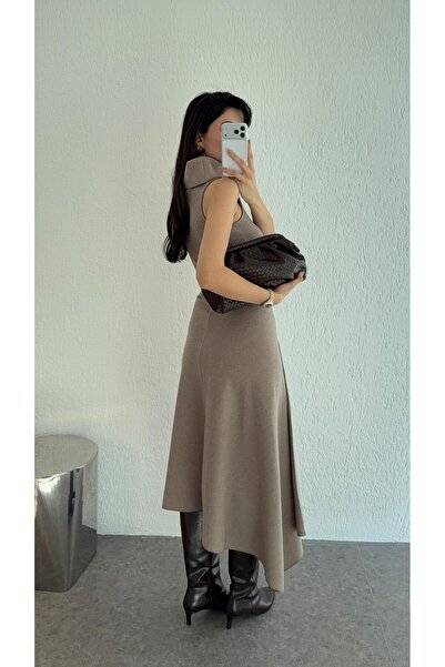 HAZELANNA Asymmetrical Skirt Stone Two-Piece Set