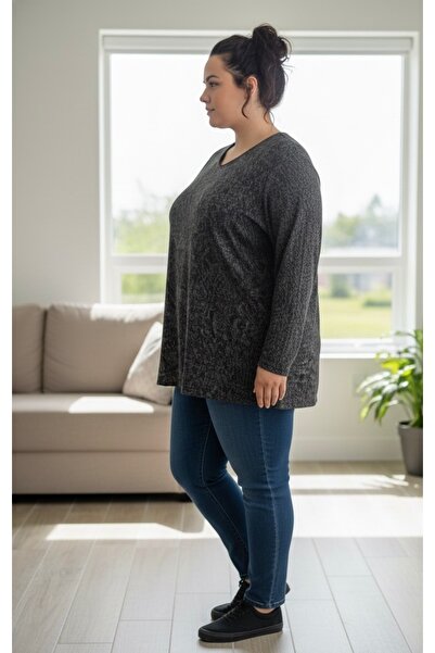 BİLGENS BUTİK Women's Plus Size Winter Relaxed Fit Blouse