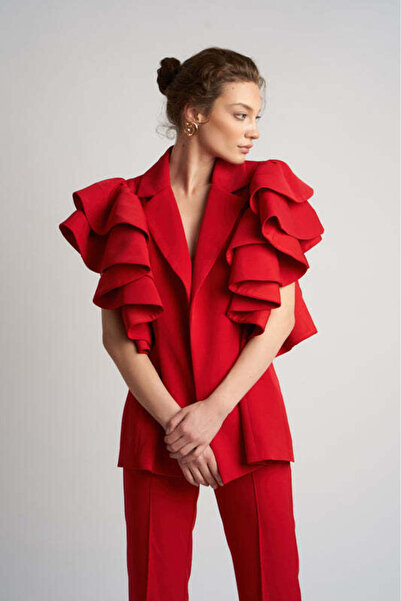 monarh Red Architectural Ruffle Jacket - XS