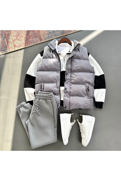 tiggirmoda Φουσκωτό γιλέκο και oversized σετ με μισό φερμουάρ με χοντρό φλις κάτω μέρος, σετ 3-σετ