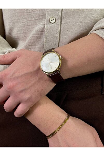 Arvens Vintage White Dial Brown Men's Wristwatch Stainless Steel Case Leather Band Sturdy Does Not Lose Color