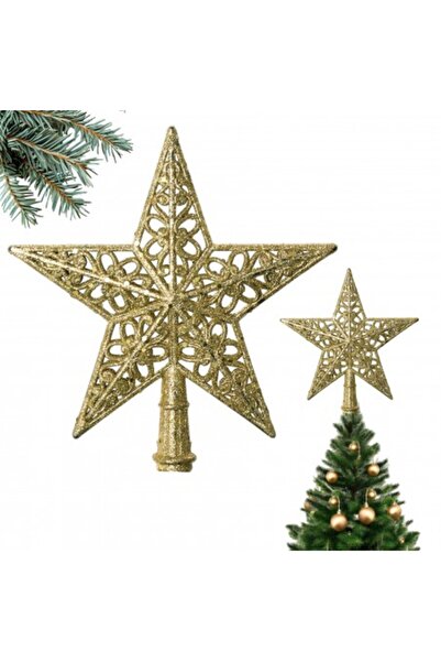 varioshop Stea vârf brad – 20 cm, aurie glitter