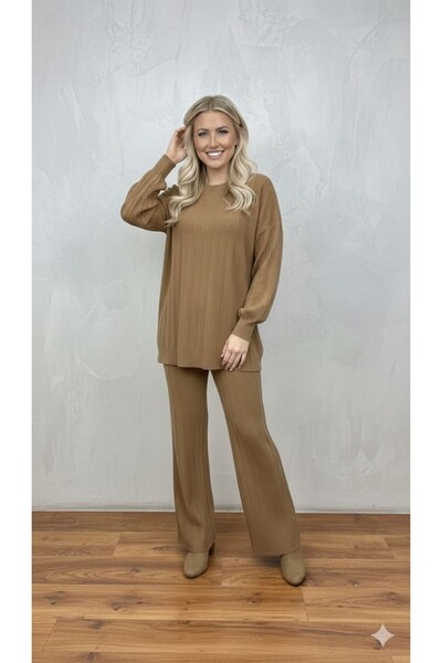 GİYSİ DÜNYASI 57 Knit Fabric with Woven Detail Sweater and Pants 2-Piece Set
