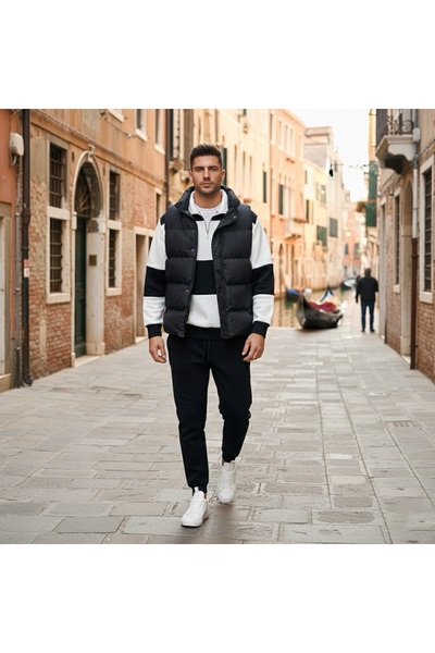 tiggirmoda Inflatable Vest and Oversized 3-Thread Half-Zip Thick Fleece Bottoms Top Set, Set of 3