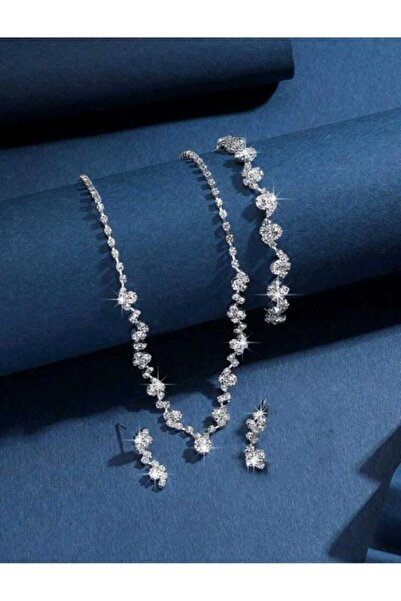 shopidik Princess Model Round Stone Necklace Earrings Bracelet Set